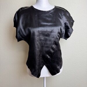 Christina Women's Blouse‎ Short Sleeve Black Snake Pattern Size M Asymmetrical